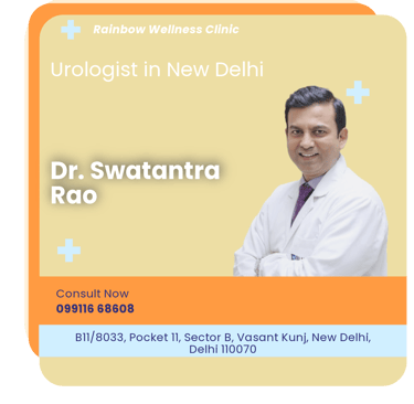 A graphical representation highlighting Dr. Swatantra Rao as the Best Urologist in Delhi.