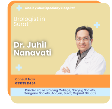 A graphical representation highlighting Dr. Juhil Nanavati as the Best Urologist in Surat.