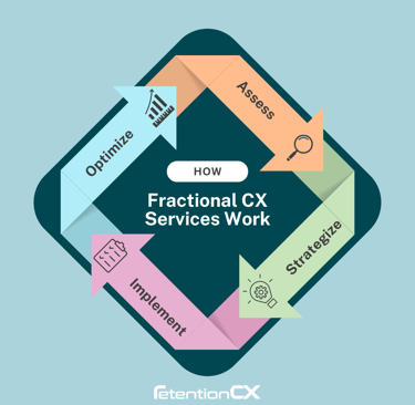 Infographic showing how fractional CX consulting services work.