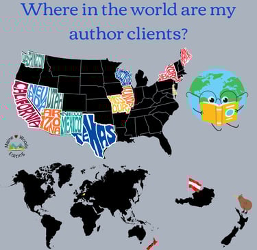 Map of US and World showing where my author clients are