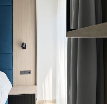 blue curtains