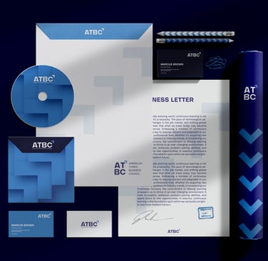 a business letterhead with a blue and white envelope