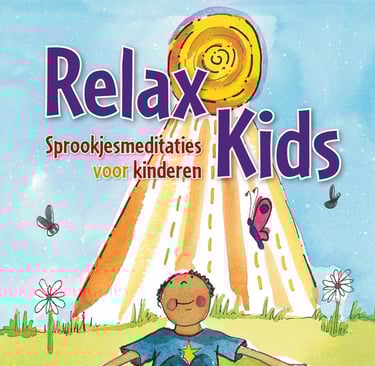 kaft boek relax kids sprookjesmeditaties illustratie kind in gras