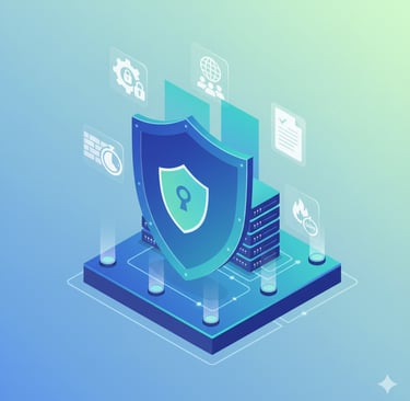 a laptop computer with a shield shield on top of it