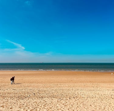 Grande plage de sable au bord de la Mer du Nord