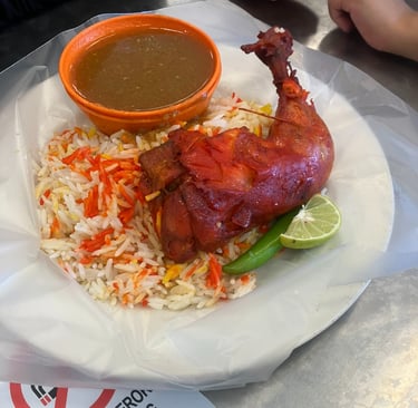 Chicken Mandi Rice Plate with Broth