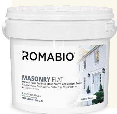 a bucket of romabio masonry paint