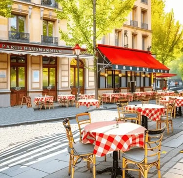 table and chairs on sidewalk outside cafe