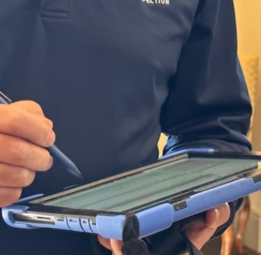 “Inspector writing notes — digital photo reports for seasonal homes
