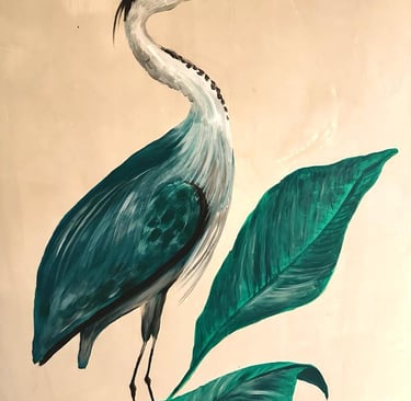 Garza pintada sobre pared