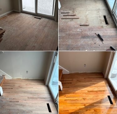 Hardwood floor repair in townhome livingroom
