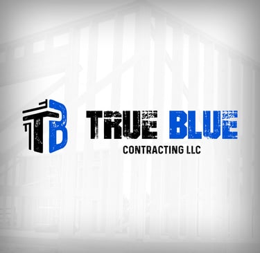 A blue and black grungy logo for a contracting business in Michigan