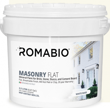 a bucket of romabio masonry paint
