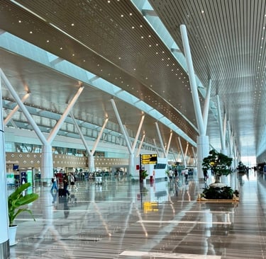Travellers inside the domestic airport terminal in Vietnam