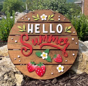 laser cut and painted wooden strawberry door or wall hanger