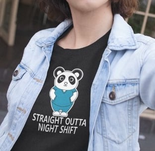 night shift nurse panda t-shirt