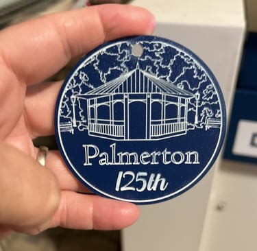 laser engraved acrylic ornament commemorating 125th anniversary of Palmerton