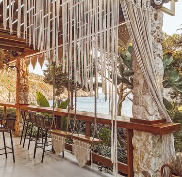 boho macrame style beach cafe bar