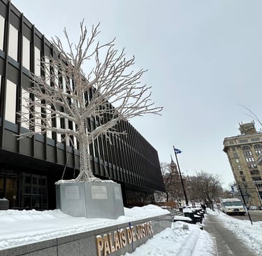 The newest Palais de Justice, a large, modernist structure