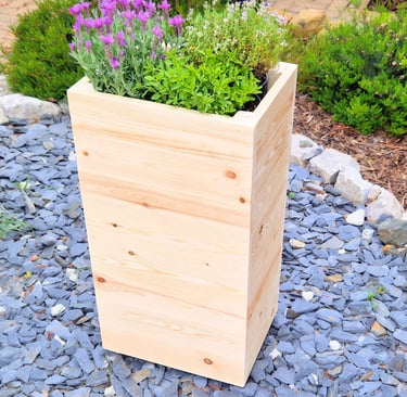 tall planter box made from natural wood plant pot cafe restaurant style border screening raised plant pot natural wood