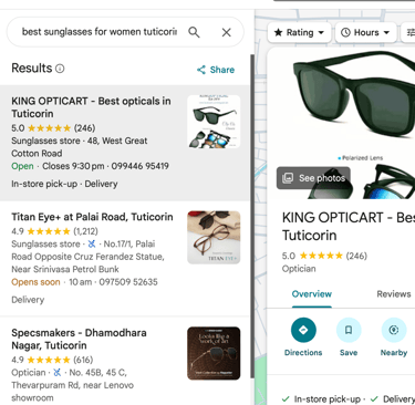 King OpticArt dominating local search with AI SEO by Digital With Dhana   
