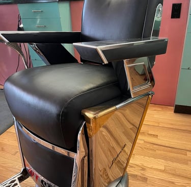 reupholstered vintage Takara Belmont barber chair - toronto upholstery
