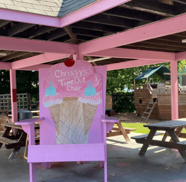 Photo of the time out chair in the back of Chrissy's Cravings, a family owned ice cream shop in NY