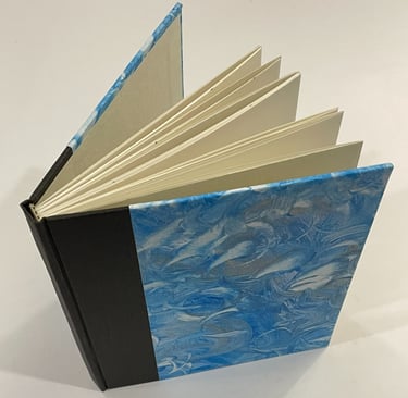 Journal, hardcover, paste paper circles blue and silver - Bound Impressions