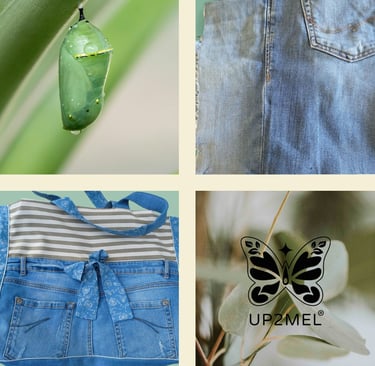 Métamorphose créative : du jean déchiré au sac upcyclé, symbole papillon UP2MEL