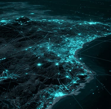 Algarve digital transformation map illustrating AI network connectivity and web development 
