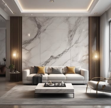 Living room with marble walls