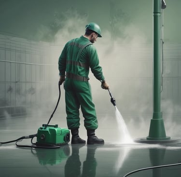 Técnico da Venerra Facilities operando lavadora de alta pressão em piso externo em São Paulo