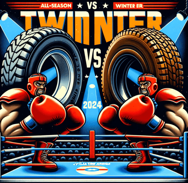 Comparación entre neumáticos de todo tiempo e invierno y dos luchadores representando a cada tipo