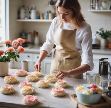 woman making buttercream flowers