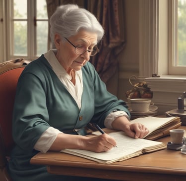 grandmother writing at desk