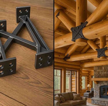 Custom metal fabricated log home beam supports, Missoula county
