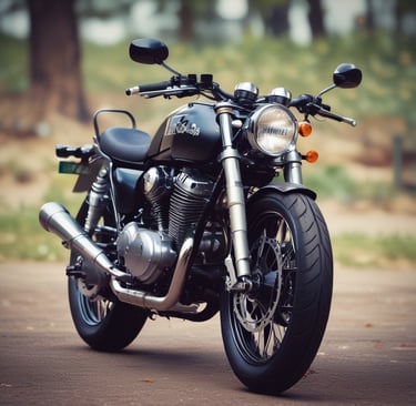 black and gray cruiser motorcycle parked beside black concrete building