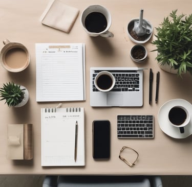 a laptop computer sitting on top of a desk next to a cup of coffee
