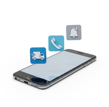 Smartphone moderno com ícones de entrega, telefone e notificação. Tecnologia digital para logística 