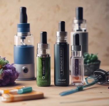 Products related to CBD are placed on the sand. Items include soothe cbd gummies, a blue and white box labeled ALLAY, a small container labeled PLUS sleep, a white box labeled OLEO CBD face oil, and packages labeled TONIC and MEDTERRA.
