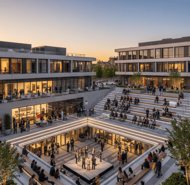 These multi-level spaces can be transformed into stages with artistic lighting after sunset.