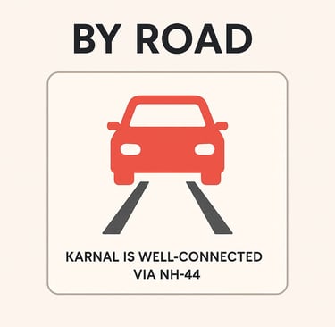 A graphic showing that Karnal is well connected to other cities by road via NH-44