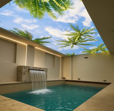 Proyecto de techos retroiluminados de gran formato en piscina interior