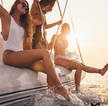a woman in a swimsuit is sitting on a boat