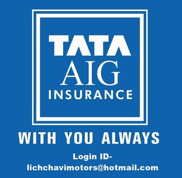 a blue and white logo with the words tata insurance