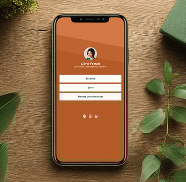 Biglietto da visita digitale visualizzato su smartphone, pensato per liberi professionisti che non h