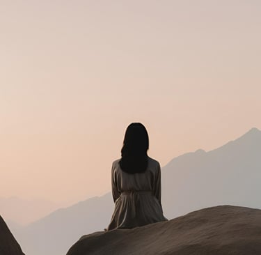 Personne en réflexion devant l'horizon métaphore questionnement  durant la crise de milieu de vie