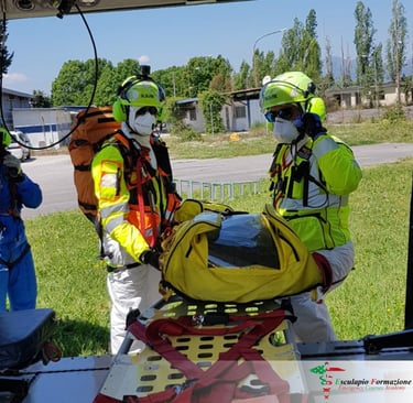 Helicopter on Ground – Rescue helicopter on standby for HEMS training and aeromedical evacuation.