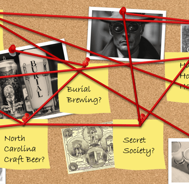 Evidence board showing connections at Loew's Beer Den