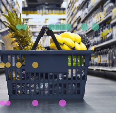 Image of data over a shopping basket to symbolise AI in Retail